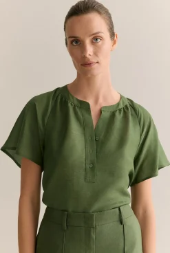 Shirts|Occasion Dresses & Outfits>Trenery Gather Detail Flutter Sleeve Blouse Ivy
