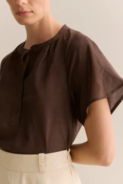 Shirts|Occasion Dresses & Outfits>Trenery Gather Detail Flutter Sleeve Blouse Chocolate
