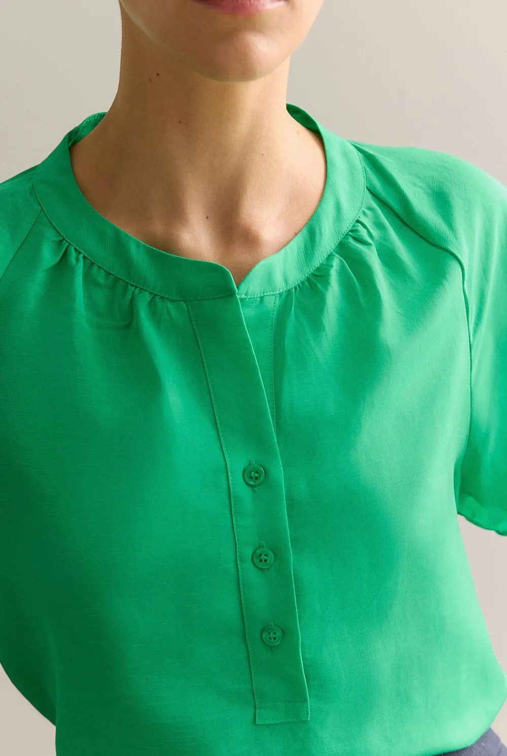 Shirts|T-shirts & Tops>Trenery Gathered Flutter Sleeve Blouse BilliardGreen
