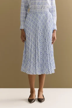 Skirts>Trenery Geo Grid Print Pull On Pleated Skirt CornflowerBlue