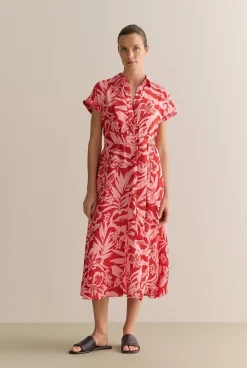 Dresses|Occasion Dresses & Outfits>Trenery Hibiscus Modal Half Placket Dress TrueRed