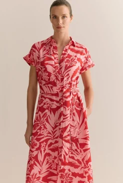 Dresses|Occasion Dresses & Outfits>Trenery Hibiscus Modal Half Placket Dress TrueRed