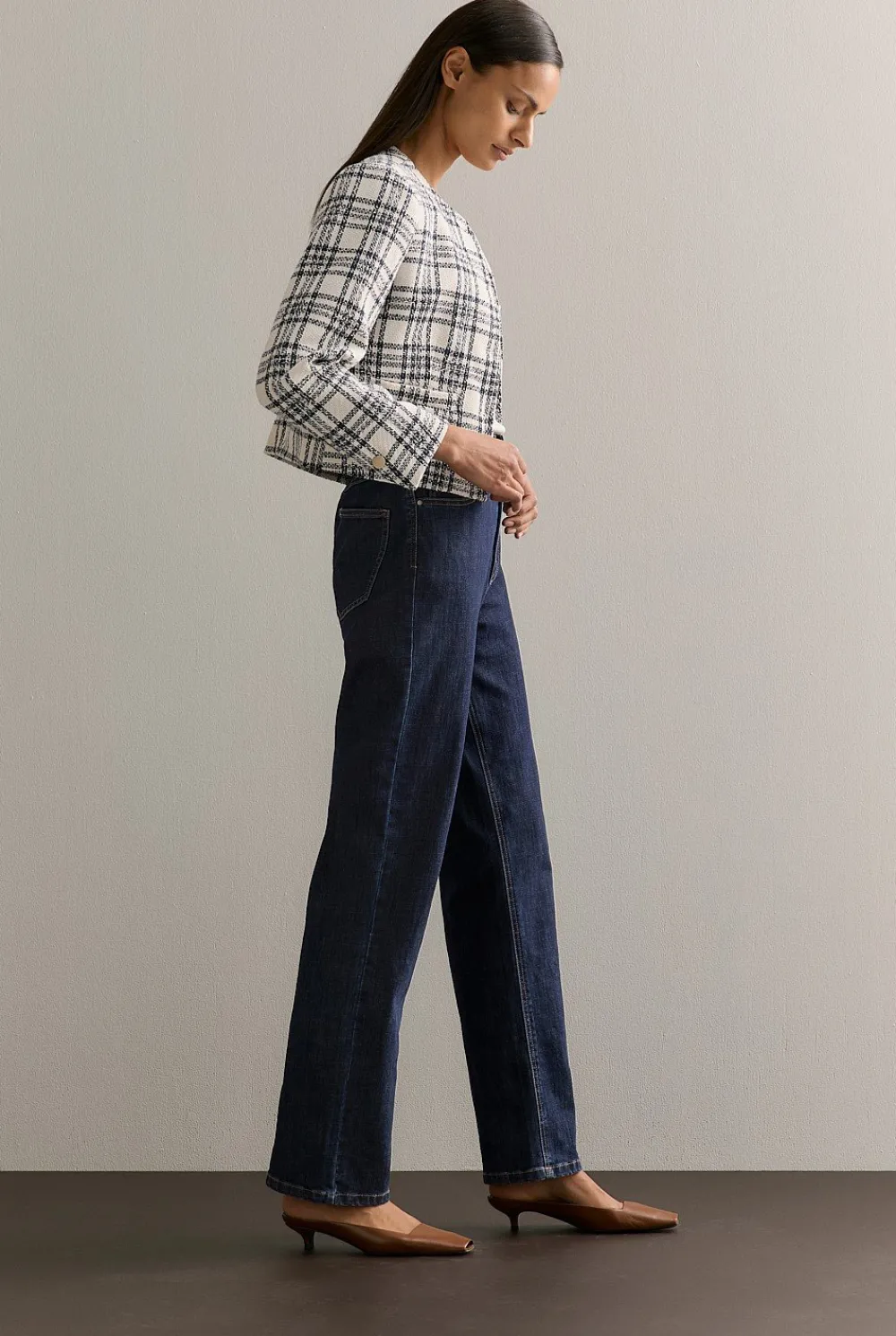 Outerwear>Trenery Italian Check Tweed Cropped Jacket NightSky