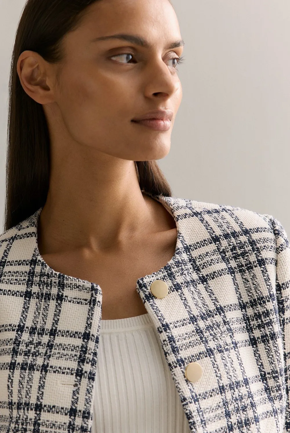 Outerwear>Trenery Italian Check Tweed Cropped Jacket NightSky