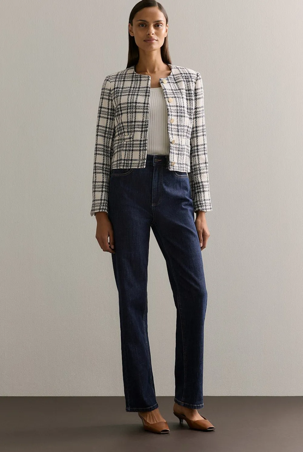 Outerwear>Trenery Italian Check Tweed Cropped Jacket NightSky