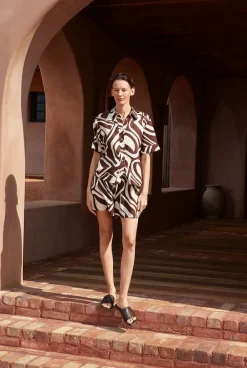 Co-ord Sets|Shorts>Trenery Kai Linen Relaxed Pull On Short Chocolate