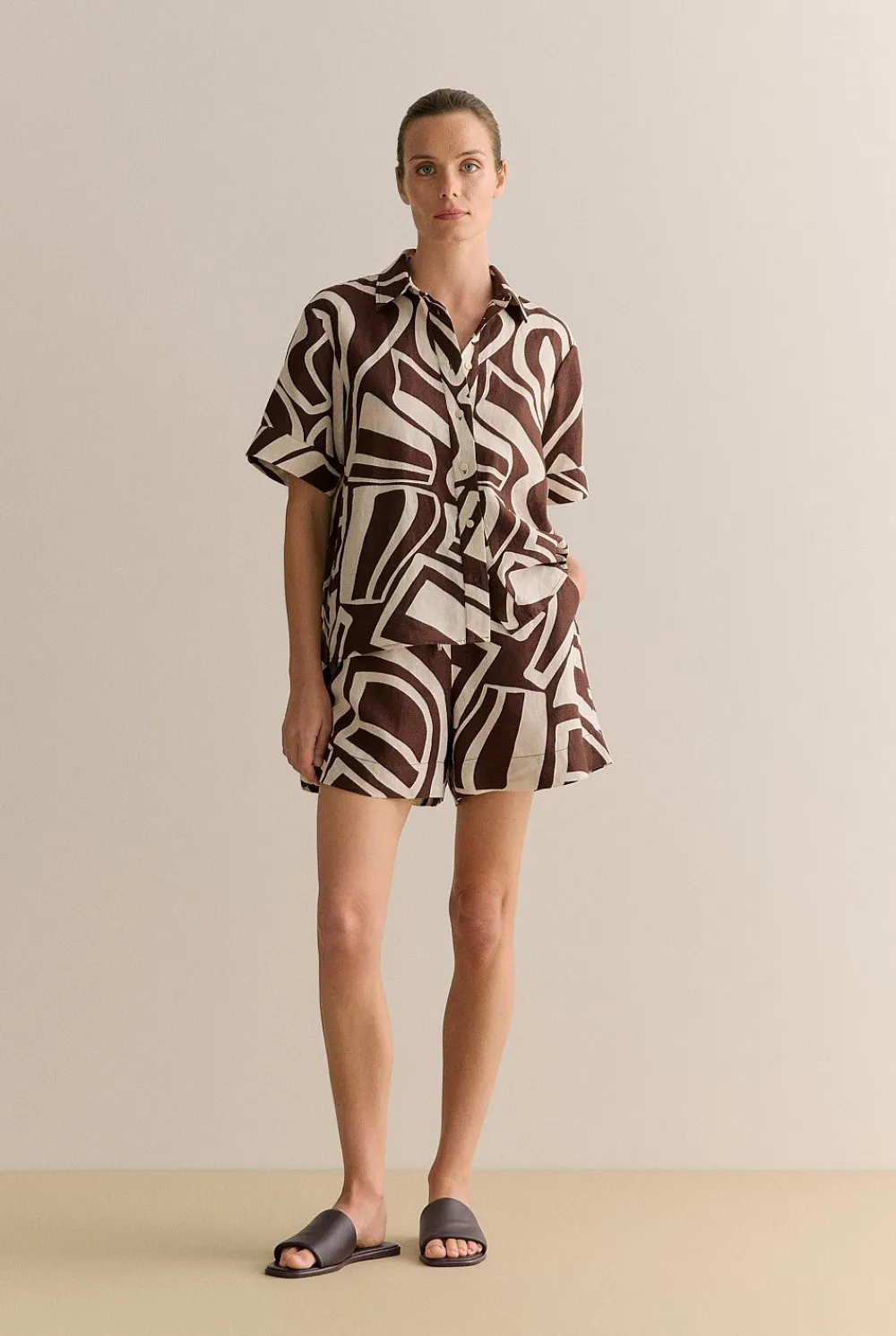 Co-ord Sets|Shorts>Trenery Kai Linen Relaxed Pull On Short Chocolate