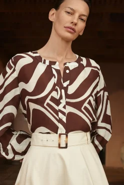 Shirts|Occasion Dresses & Outfits>Trenery Kai Linen Silk Long Sleeve Blouse Chocolate