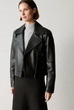 Outerwear>Trenery Leather Biker Jacket Black