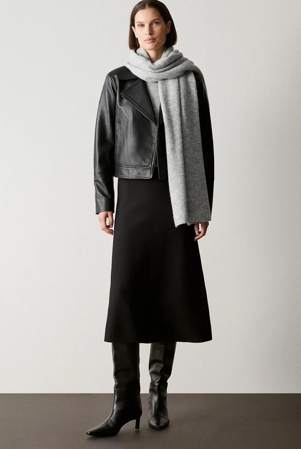Outerwear>Trenery Leather Biker Jacket Black