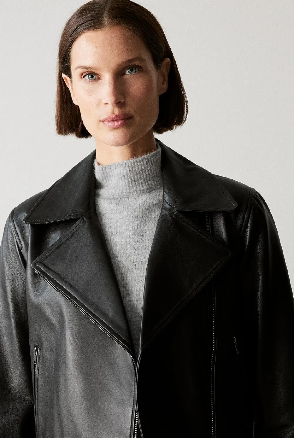 Outerwear>Trenery Leather Biker Jacket Black