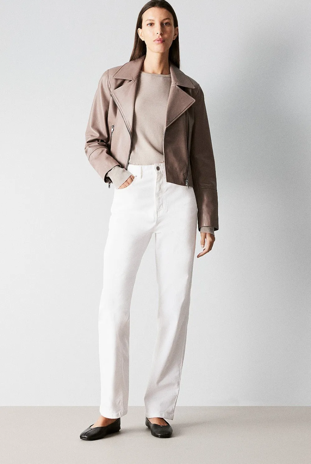 The Leather Edit>Trenery Leather Biker Jacket Cinder