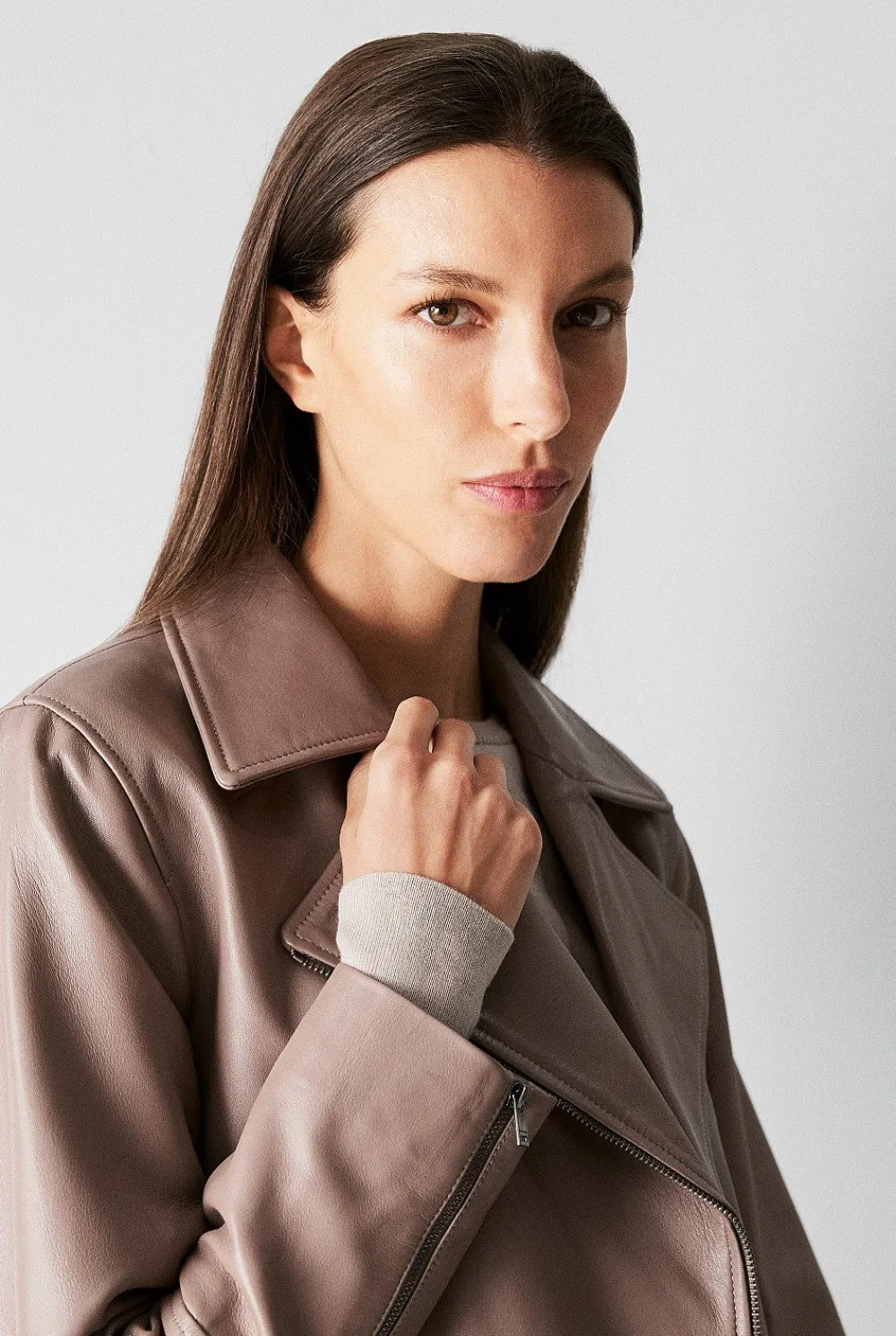 The Leather Edit>Trenery Leather Biker Jacket Cinder