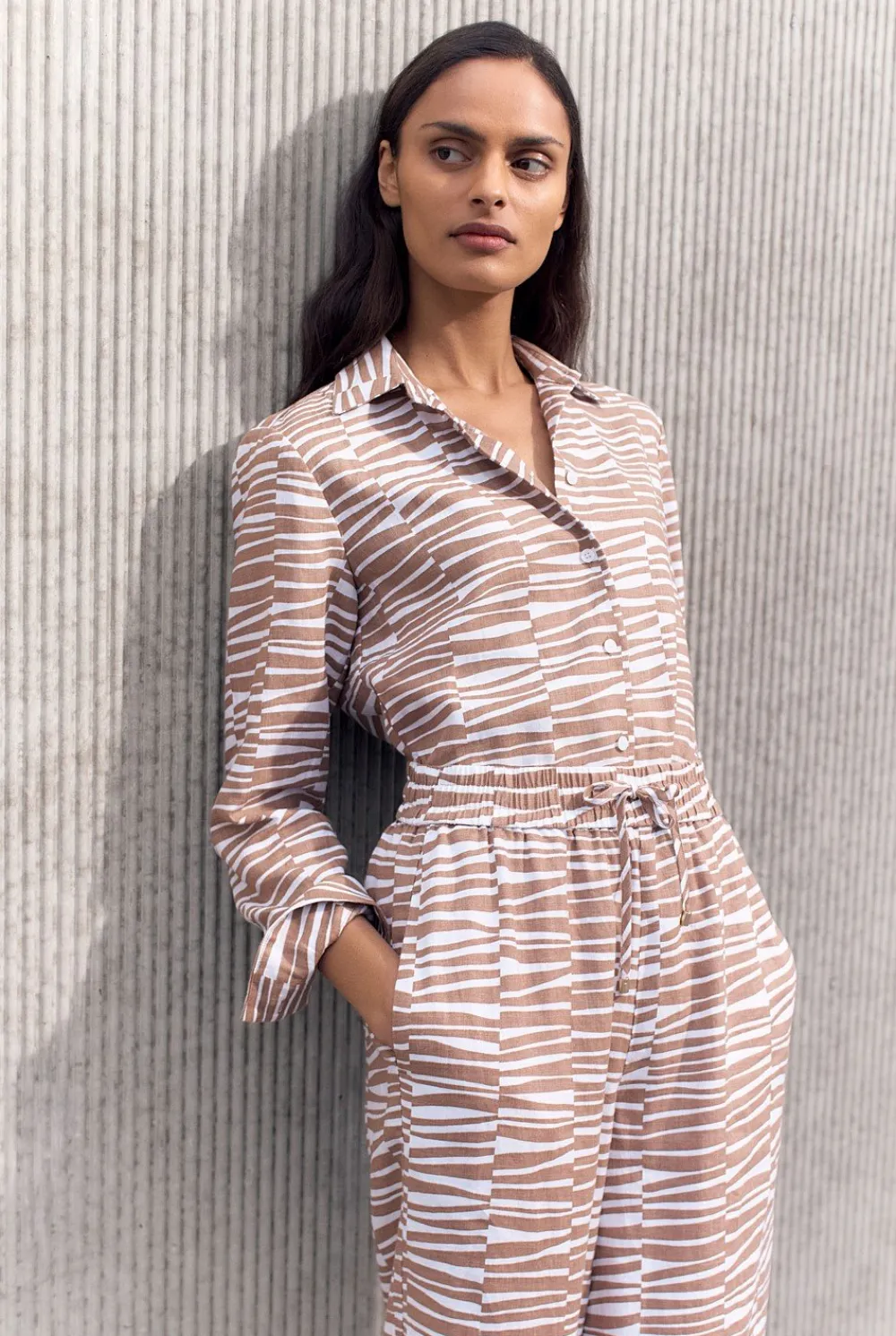 Shirts>Trenery Linen Abstract Geo Print Long Sleeve Shirt Hazel