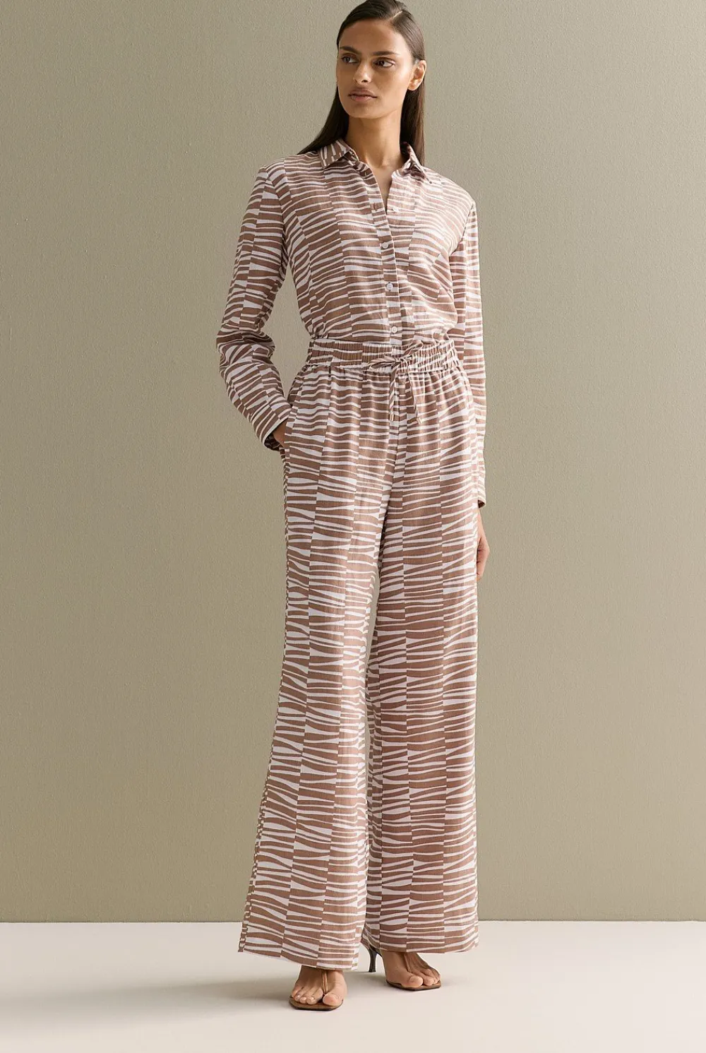 Shirts>Trenery Linen Abstract Geo Print Long Sleeve Shirt Hazel
