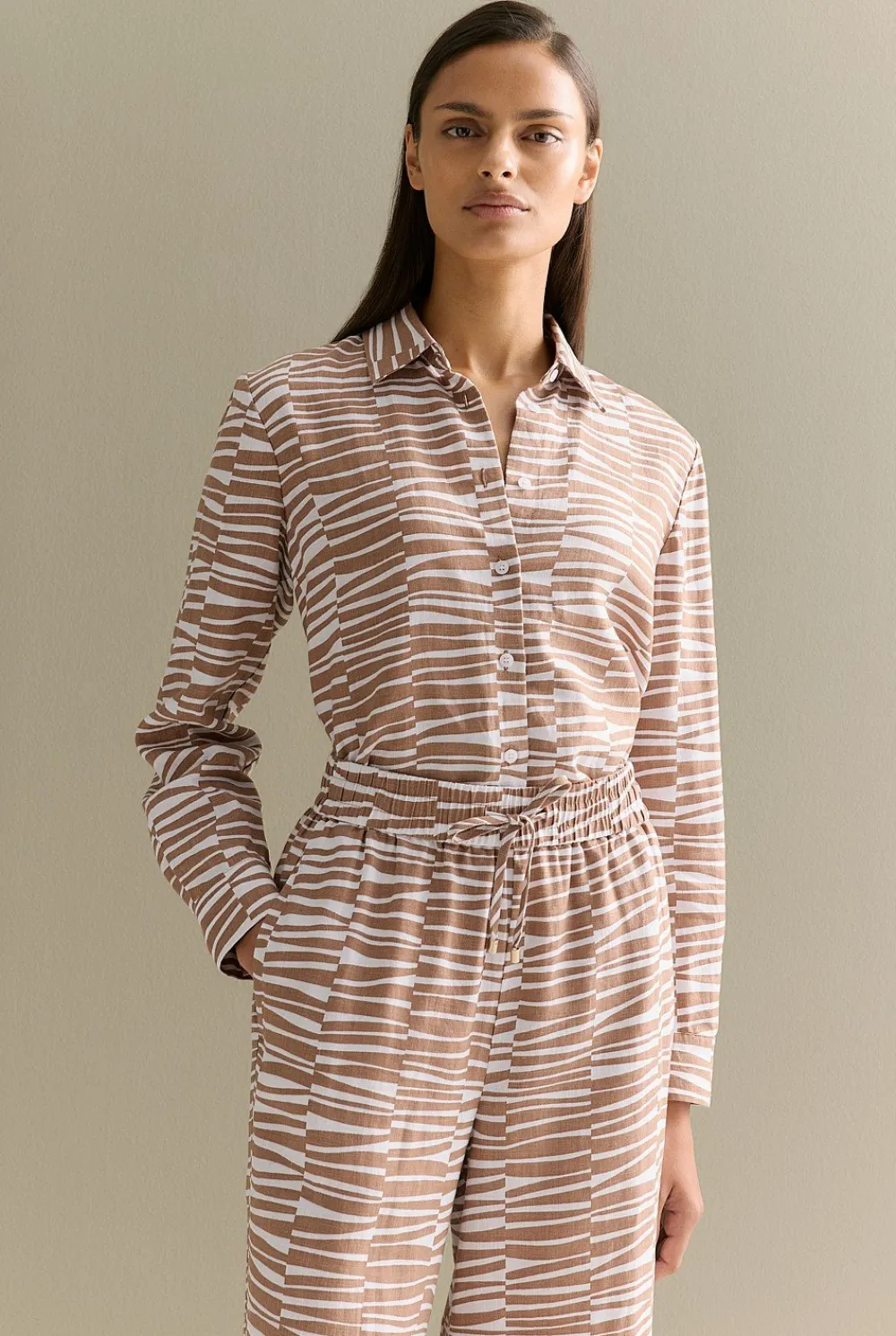Shirts>Trenery Linen Abstract Geo Print Long Sleeve Shirt Hazel