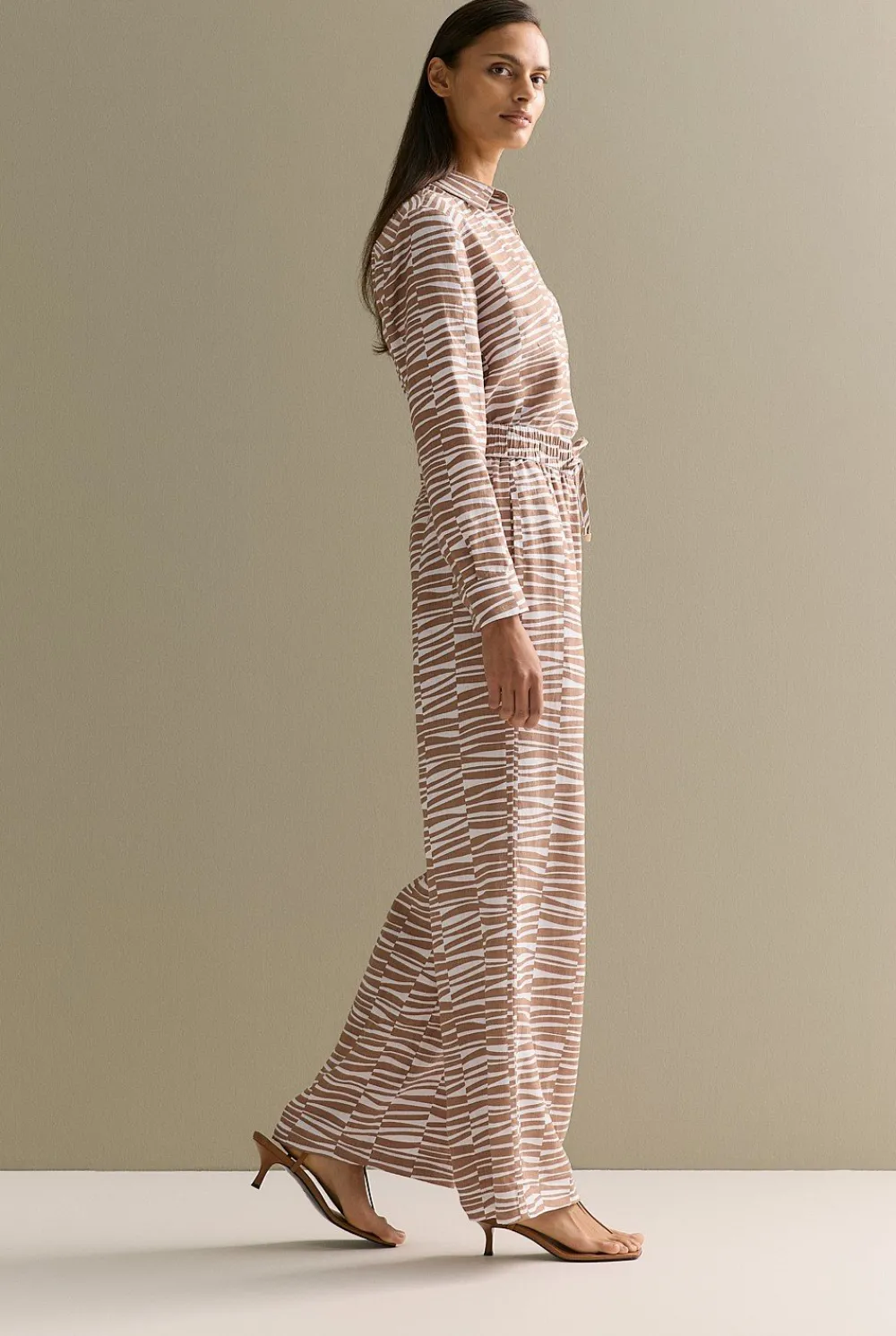 Shirts>Trenery Linen Abstract Geo Print Long Sleeve Shirt Hazel