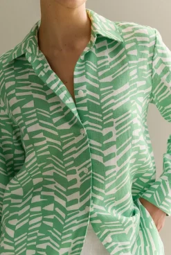 Shirts|The Linen Edit>Trenery Linen Abstract Geo Shirt Matcha