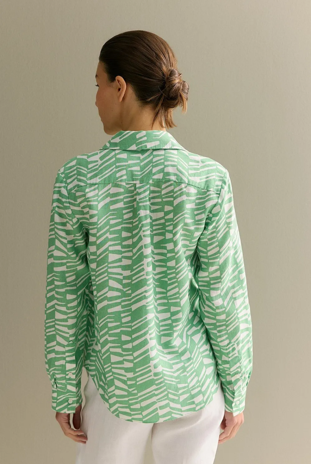 Shirts|The Linen Edit>Trenery Linen Abstract Geo Shirt Matcha