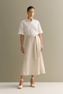 Shirts|The Linen Edit>Trenery Linen Bengal Stripe Short Sleeve Shirt Pebble