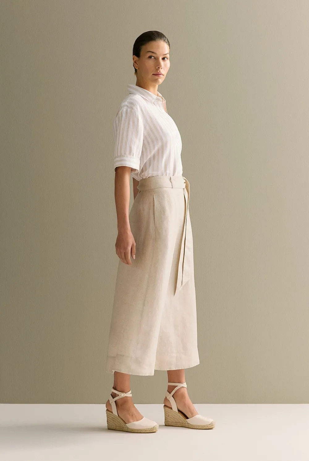 Shirts|The Linen Edit>Trenery Linen Bengal Stripe Short Sleeve Shirt Pebble