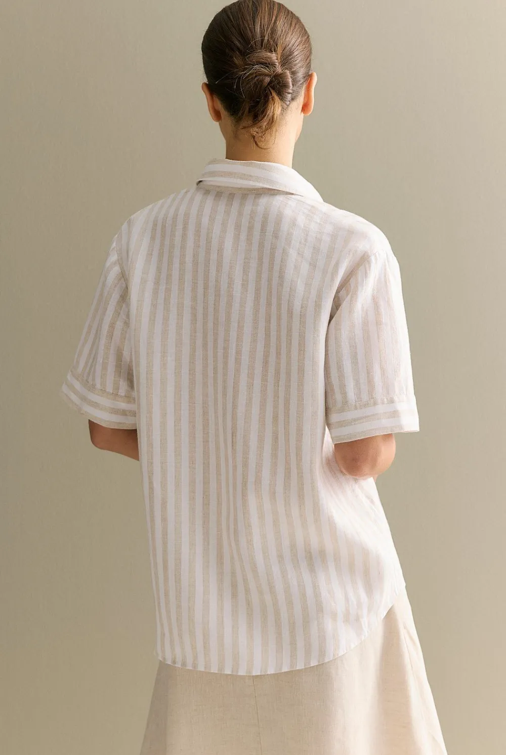 Shirts|The Linen Edit>Trenery Linen Bengal Stripe Short Sleeve Shirt Pebble
