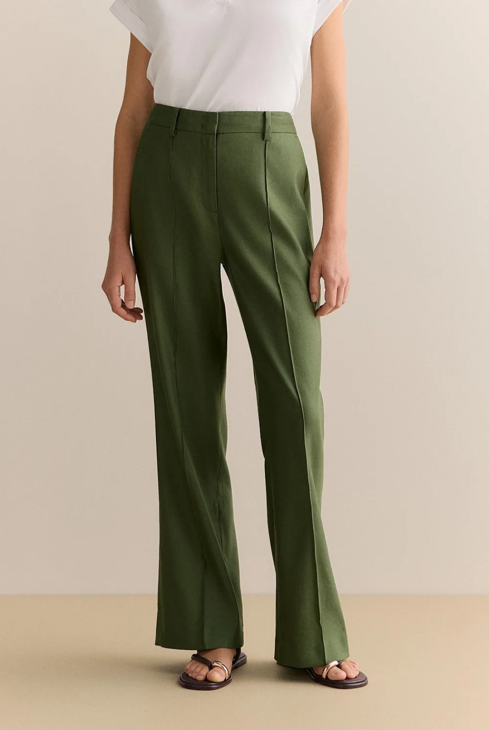 Occasion Dresses & Outfits>Trenery Linen Blend Twill Smart Pant Ivy