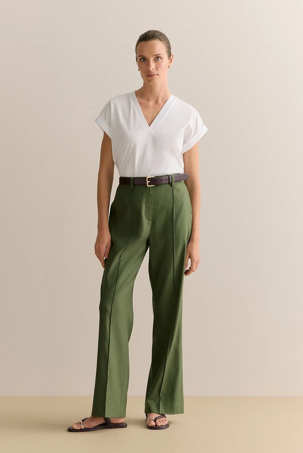 Occasion Dresses & Outfits>Trenery Linen Blend Twill Smart Pant Ivy