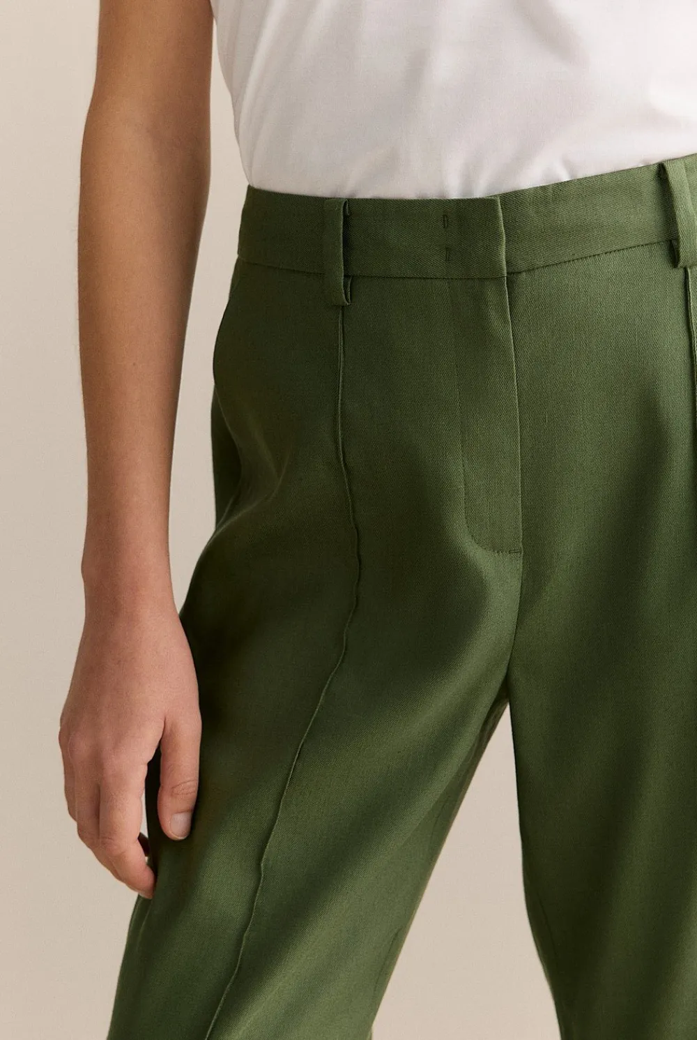 Occasion Dresses & Outfits>Trenery Linen Blend Twill Smart Pant Ivy