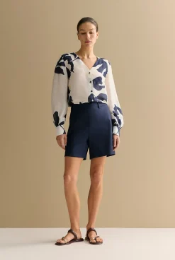 Shorts>Trenery Linen Blend Twill Smart Short Navy
