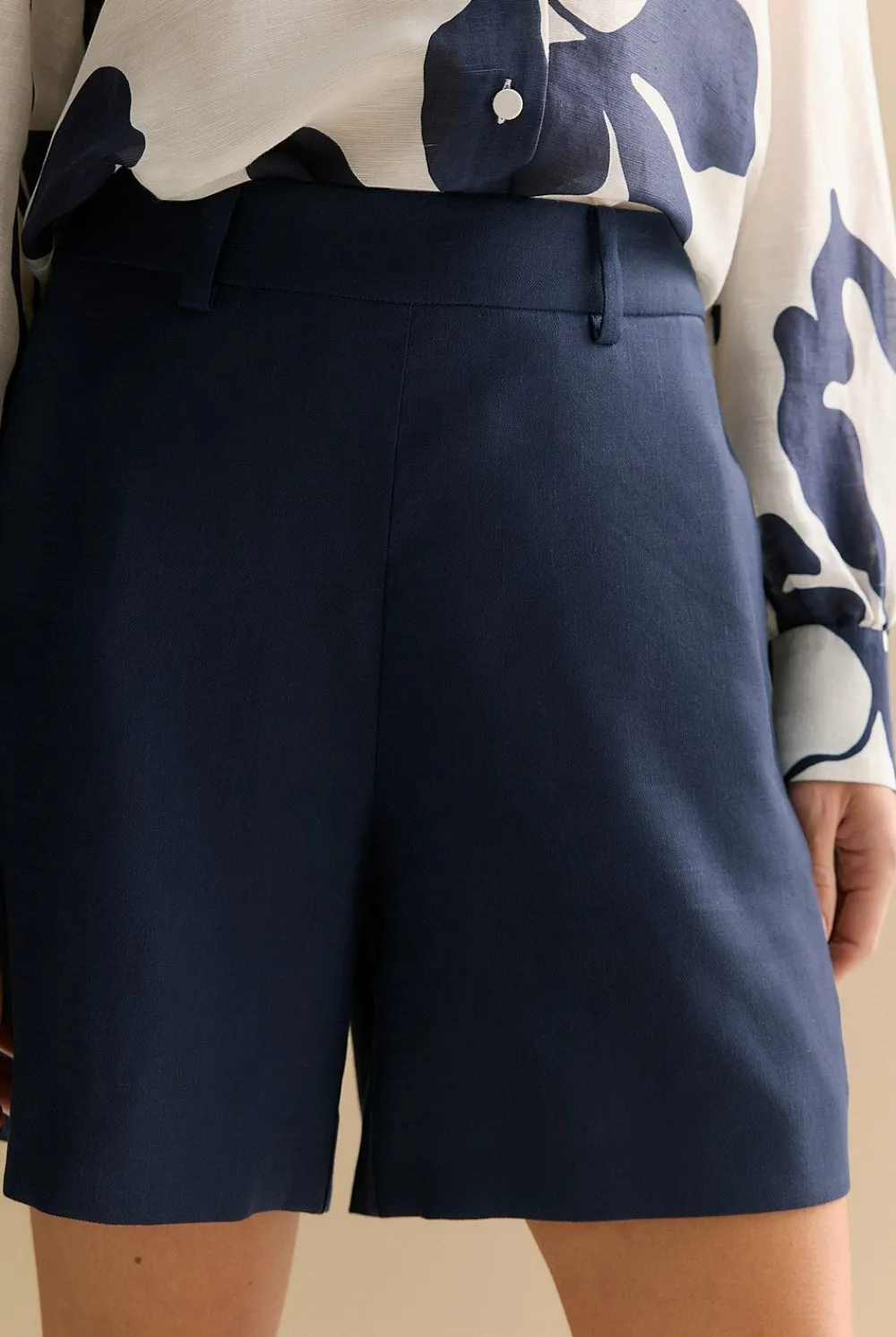 Shorts>Trenery Linen Blend Twill Smart Short Navy