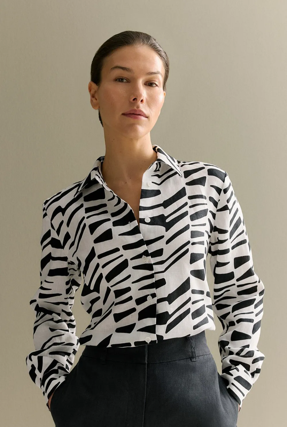 Shirts>Trenery Linen Bold Geo Shirt BlackMulti