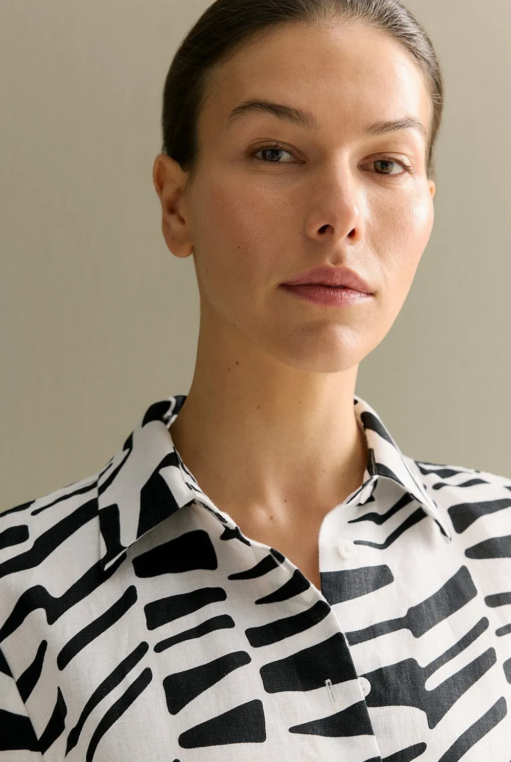 Shirts>Trenery Linen Bold Geo Shirt BlackMulti