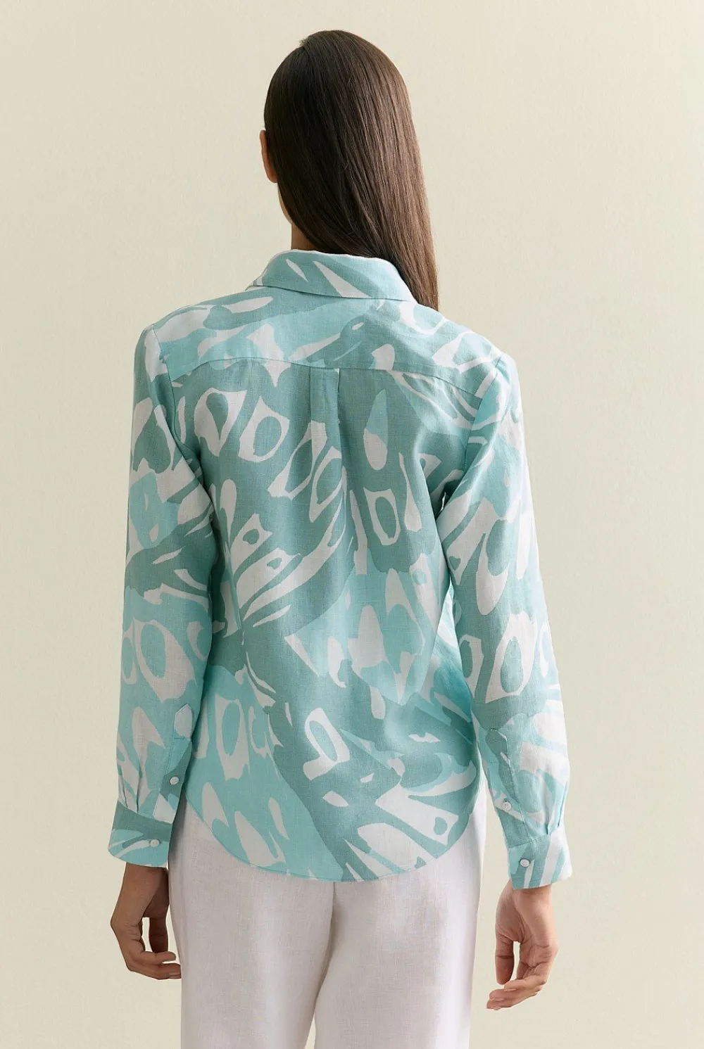 Shirts>Trenery Linen Butterfly Print Long Sleeve Shirt Seafoam