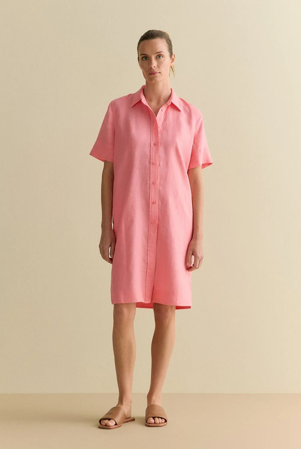 Dresses|Occasion Dresses & Outfits>Trenery Linen Button Through Shift Dress PinkGrenadine