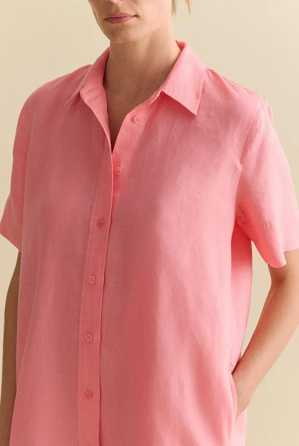 Dresses|Occasion Dresses & Outfits>Trenery Linen Button Through Shift Dress PinkGrenadine