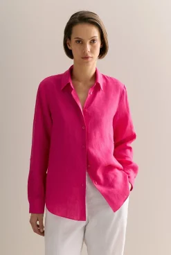 Shirts|The Linen Edit>Trenery Linen Classic Shirt Fuchsia