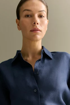 Shirts|The Linen Edit>Trenery Linen Classic Shirt Navy