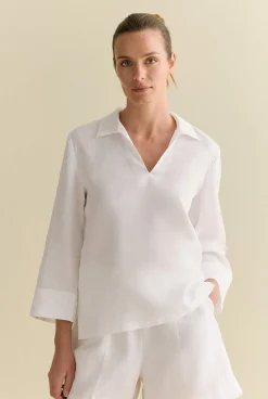 Shirts|The Linen Edit>Trenery Linen Collared Popover Shirt White