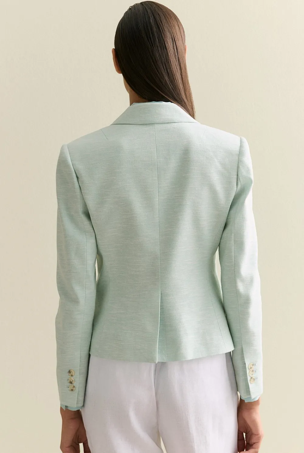 Outerwear>Trenery Linen Cotton Double Breasted Blazer PaleSeafoam