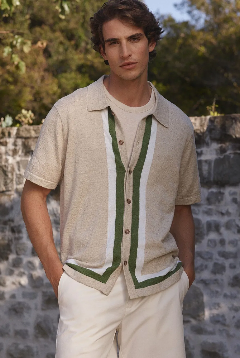 Knitwear>Trenery Linen Cotton Graphic Knit Shirt Natural