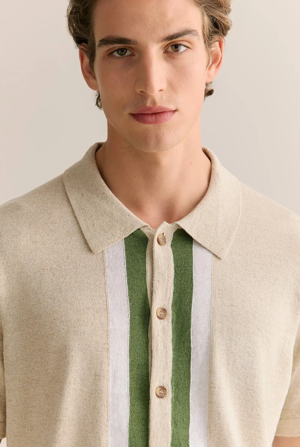 Knitwear>Trenery Linen Cotton Graphic Knit Shirt Natural