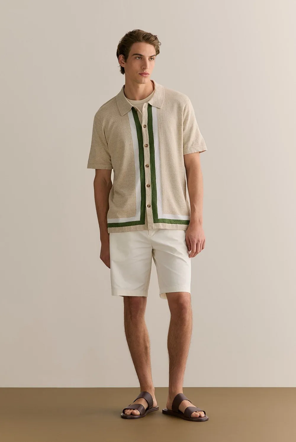 Knitwear>Trenery Linen Cotton Graphic Knit Shirt Natural