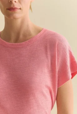 T-shirts & Tops|Knitwear>Trenery Linen Cotton Knit Relaxed T-shirt PinkGrenadine