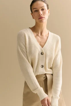 Cardigans|Knitwear>Trenery Linen Cotton Relaxed Cardigan Chalk
