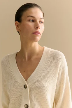 Cardigans|Knitwear>Trenery Linen Cotton Relaxed Cardigan Chalk