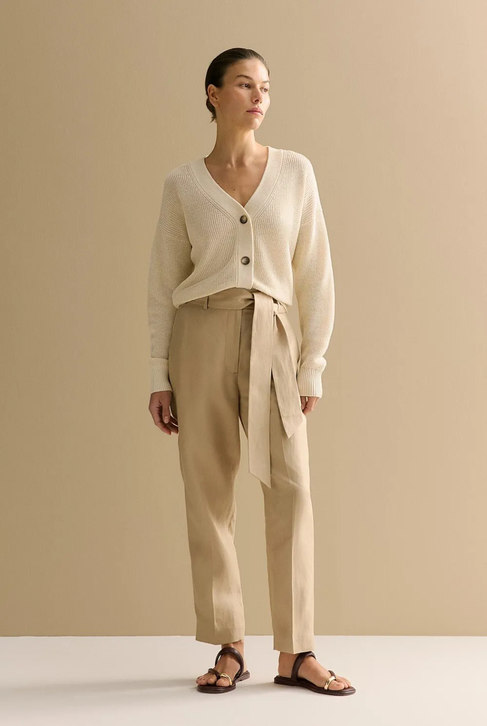 Cardigans|Knitwear>Trenery Linen Cotton Relaxed Cardigan Chalk