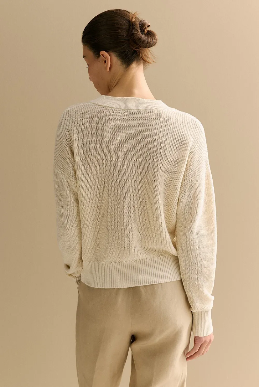 Cardigans|Knitwear>Trenery Linen Cotton Relaxed Cardigan Chalk