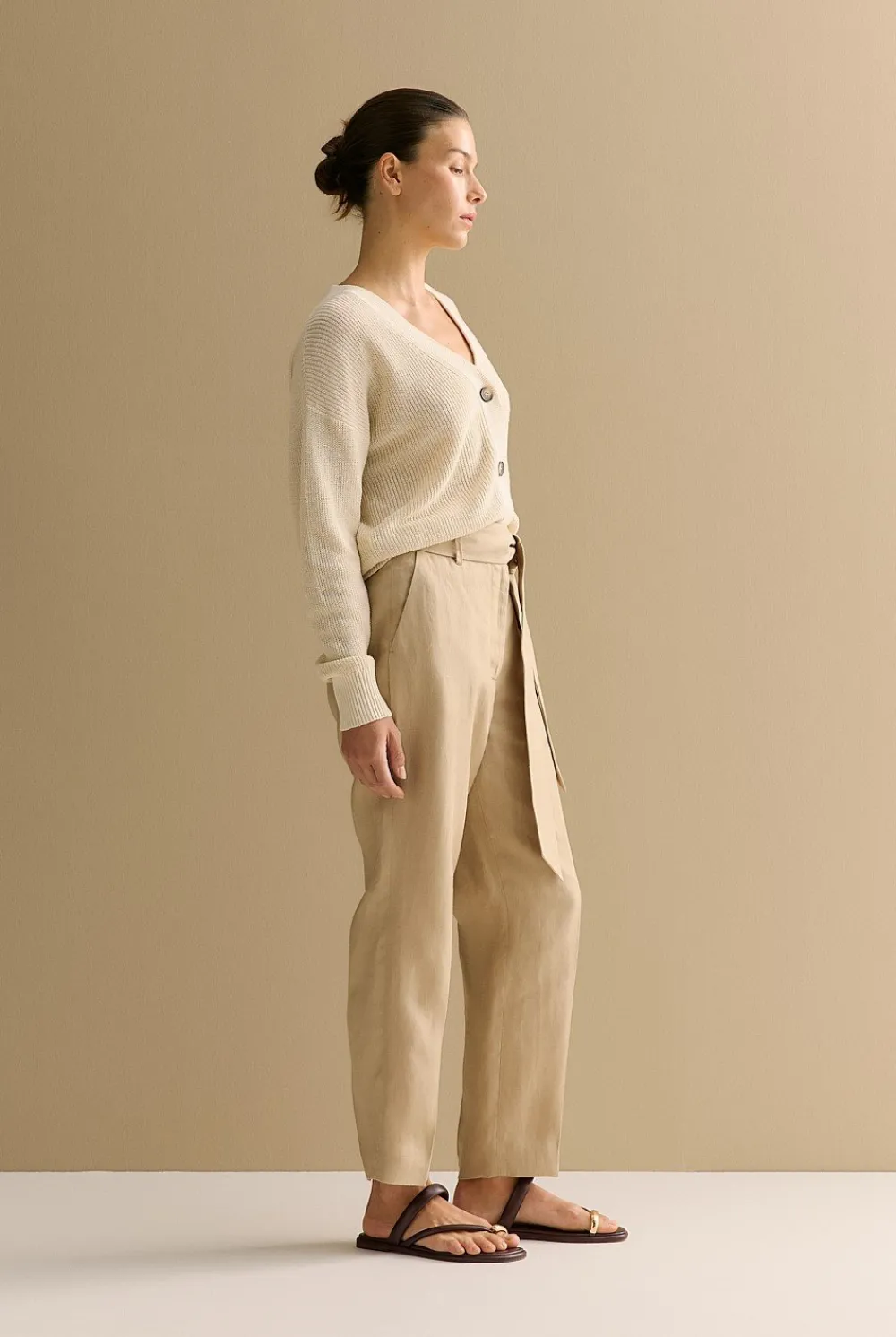 Cardigans|Knitwear>Trenery Linen Cotton Relaxed Cardigan Chalk
