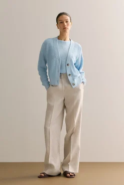 Cardigans|Knitwear>Trenery Linen Cotton Relaxed Cardigan PaleBlue